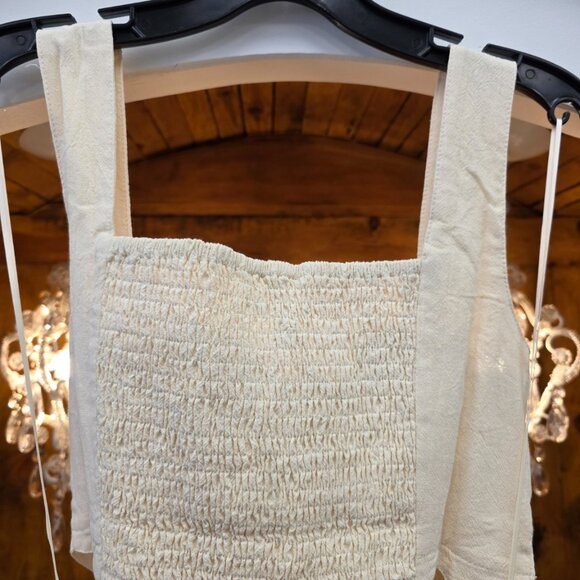 HEYSON Square Neck Crop Top | Cream Oatmeal Linen Look | Wide Strap Boho - Picture 10 of 12